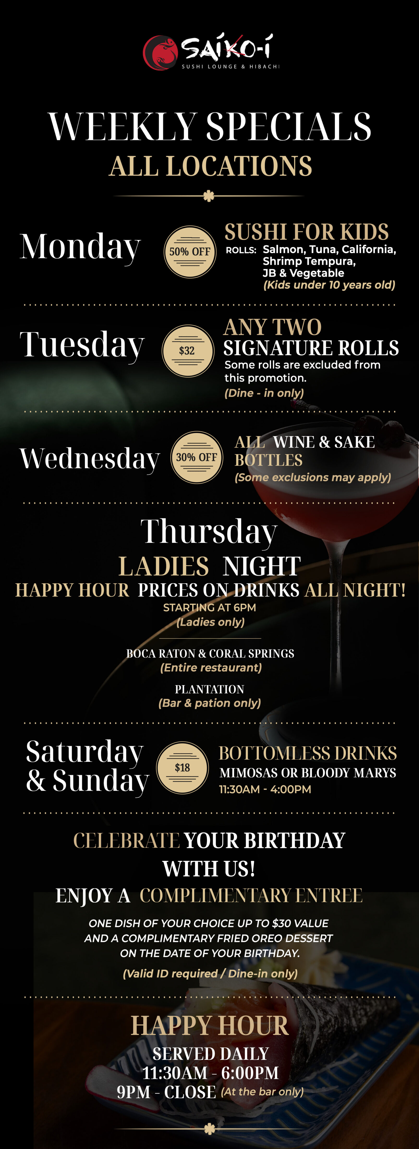 Saiko-i Weekly Specials