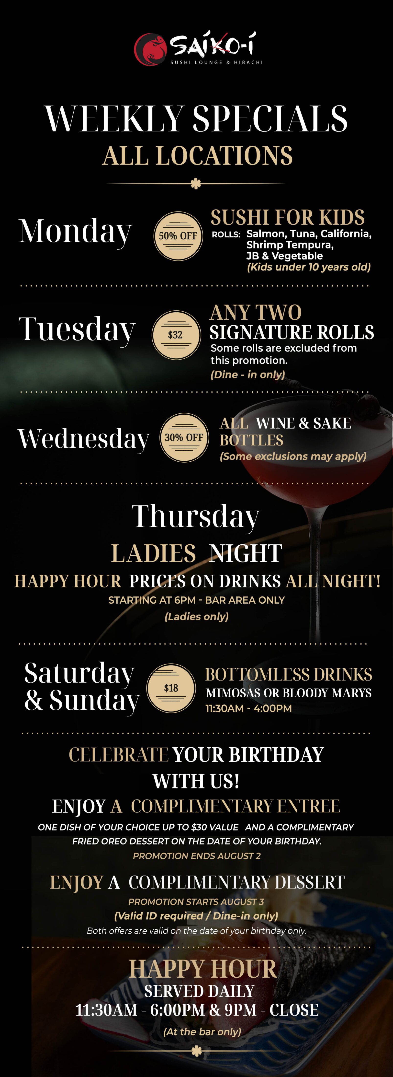 Saiko-i Weekly Specials